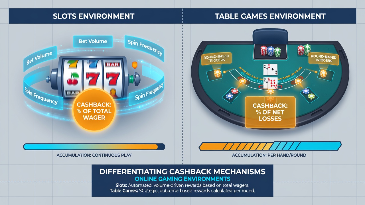 Detaillierte Darstellung der Cashback-Unterschiede zwischen Slot-Maschinen und klassischen Tischspielen