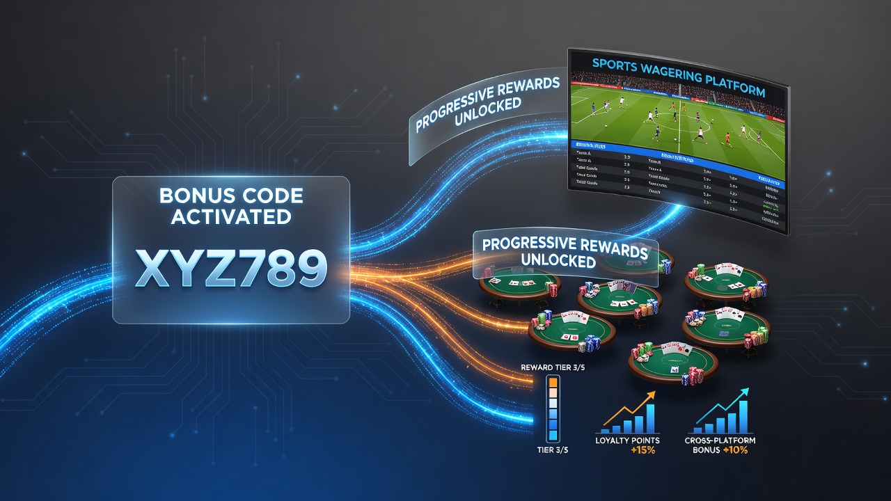 Illustration von Datenflüssen zwischen Poker- und Sportwetten-Bereichen durch Bonus-Codes