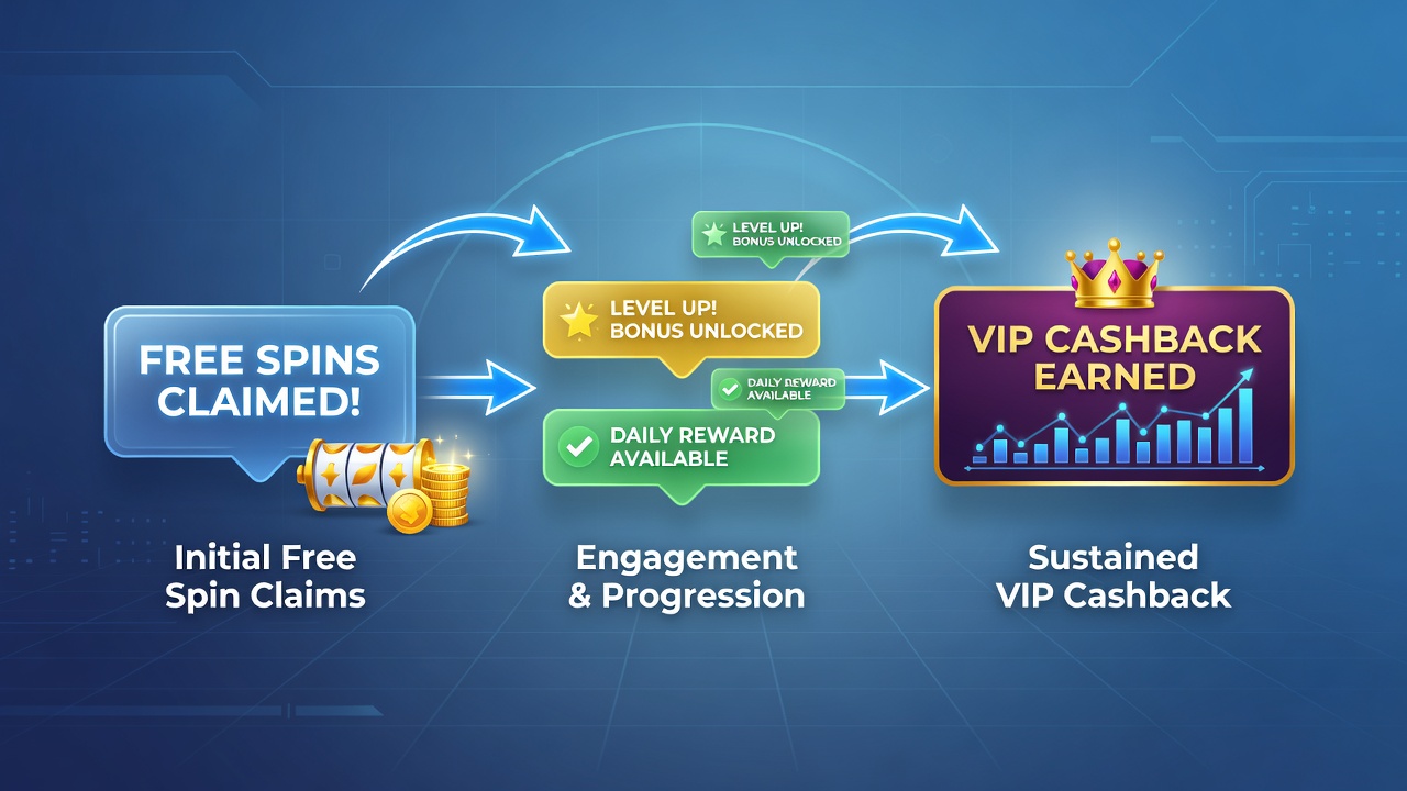 Darstellung von Cashback-Pfaden und VIP-Stufen in vernetzten Gaming-Plattformen mit Notification-Elementen