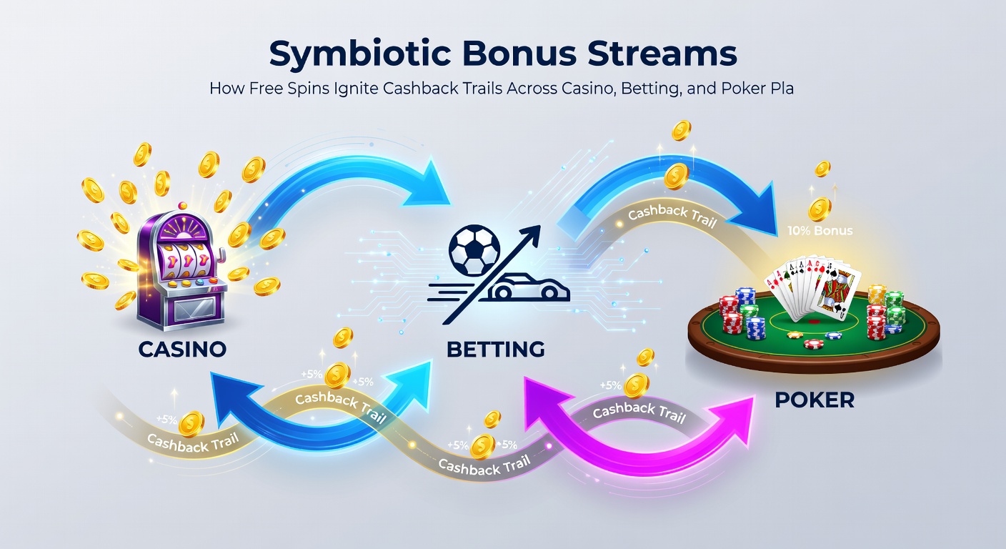 Illustration von Cashback-Übergängen von Casino-Spins zu Sportwetten und Poker