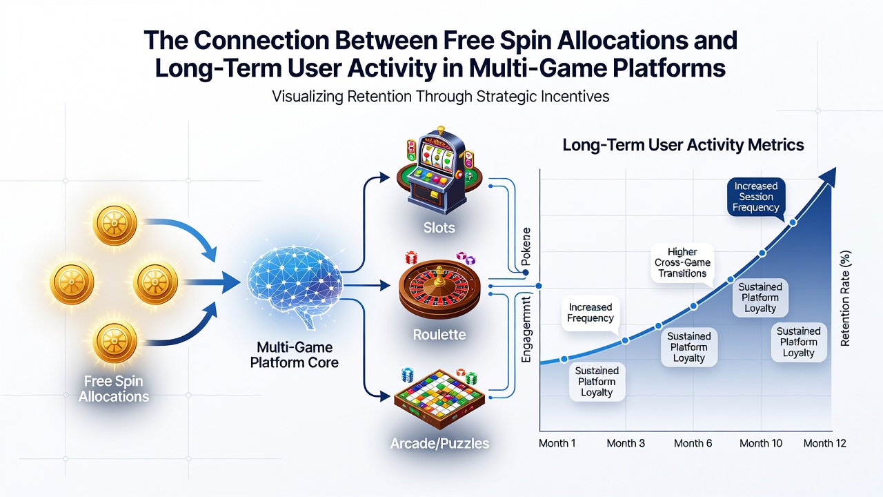 Diagramm illustriert langfristige Nutzeraktivität nach Freispiel-Allokationen in Multi-Game-Umgebungen
